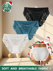 QUASTI 3PCS High Waisted Floral Lace Trim Panties For Women - Scalloped Edge Sheer Lace Waistband Underwear Set, Breathable Comfortable Soft Briefs, Sexy Elegant Lingerie Multipack, Romantic Feminine Intimates - Nhiều màu - Xem 5