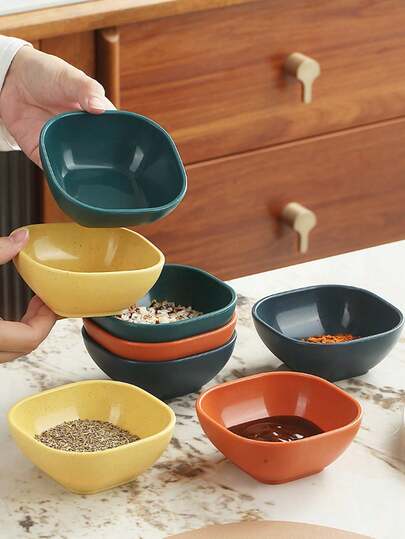 4件套创意家居厨房方形塑料碟，家用酱料碟，适用于酱油、蘸酱、醋和调味品，防摔耐高温，精致调味碗，日常家居必备