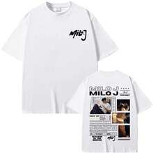 Rap Singer Milo J 111 Album Graphic T-Shirt 2025 Summer Men's Women's Hip-Hop Fashion Oversized Casual Pure Cotton T-Shirt - Grey - View 5