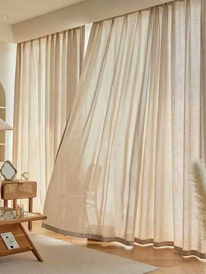 1pc Vintage Japanese Linen Style Gauze Curtains, Semi-Transparent Polyester Thick Curtain Panels For Living Room, Bedroom, Balcony - Machine Washable, Rod Pocket, Seasonal Decor