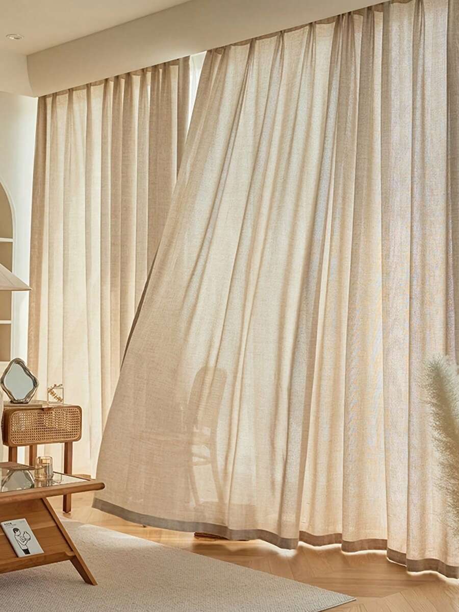 1 tấm rèm vải voan kiểu Nhật cổ điển, chất liệu polyester dày, bán trong suốt, thích hợp cho phòng khách, phòng ngủ, ban công - Có thể giặt máy, kiểu treo thanh rèm, trang trí theo mùa. - Nhiều màu - Xem 1