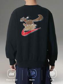 Nike AS M NK CLUB BB CREW NEO VRSTY 男士运动衫，柔软保暖内衬休闲运动长袖套头衫 IB3304-010 - 黑/(慕斯森林棕) - 查看 1