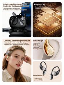 Lenovo TA320 Bluetooth Headphones: Noise Cancelling, Sports/Running, Super Long Battery Life, High-Quality Audio, Open-Ear Wireless Bluetooth Headphones - Black - View 8