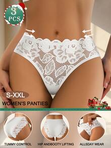 QUASTI 3PCS High Waisted Floral Lace Trim Panties For Women - Scalloped Edge Sheer Lace Waistband Underwear Set, Breathable Comfortable Soft Briefs, Sexy Elegant Lingerie Multipack, Romantic Feminine Intimates - Nhiều màu - Xem 2