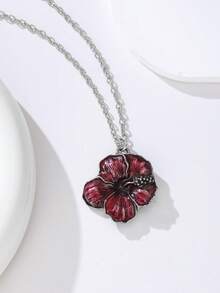 1pc Hibiscus Blossom Necklace, Hawaii State Flower Charm Pendant, Tropical Hawaiian Inspired Jewelry. Dainty Hibiscus Flower - Necklace - View 7