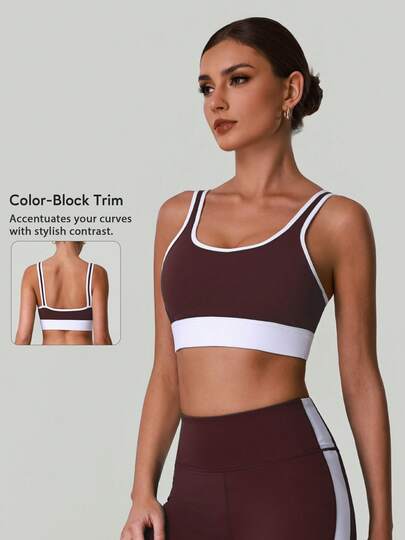 Women's Colorblock Racerback High Impact Supportive Yoga Sports Bra, Suitable For All Seasons