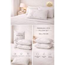 2个装优质竹纤维枕头，尺寸50x60厘米，填充物650克，柔软舒适，凉爽透气，低过敏性，土耳其制造 - 白色 - 查看 4