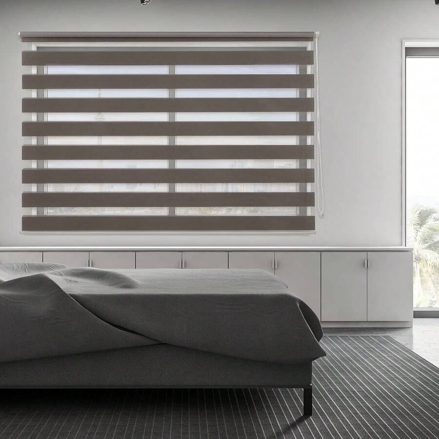 ARISE-Double Layer Roller Blinds Night And Day, Fabric, Easy To Install For Windows And Doors, Sun Protection, Night And Day Blinds - MARRON - Xem 1