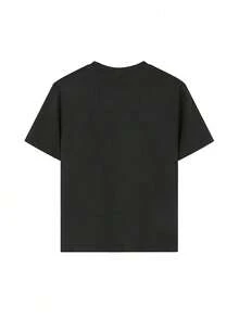 Boys' Cotton Round Neck T-Shirt, Casual And Comfortable Spring And Summer Short-Sleeved Printed Top - màu đen - Xem 2