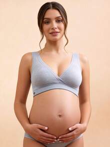 Hart & Haze 1件式孕妇文胸，蓝色蕾丝交叉饰边无缝哺乳文胸，清爽浅蓝色 - 藍色 - 查看 2