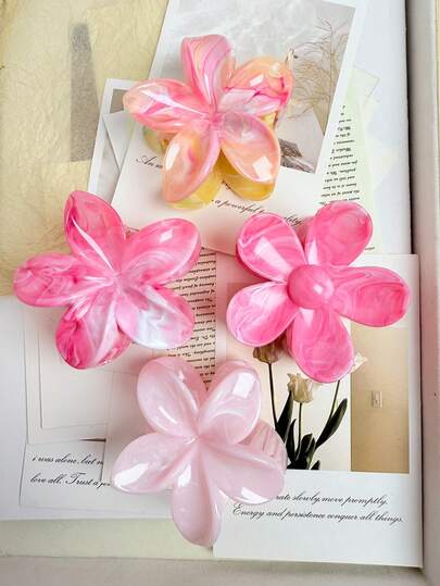 4pcs Tie-Dye Daisy Flower Hair Clips, 2026 New Shark Claw Clips For Bun Hairstyle, Hair Accessories