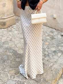 Look Polly 女士夏季波点波西米亚风半身裙，修身显瘦长裙，适合约会、派对、海滩、通勤 白色 - 白色 - 查看 4