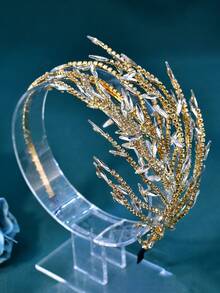 1 pieza Diadema elegante con rama de cristal, adorno de un solo lado, accesorio de cabello para novia adecuado para boda y fiesta - Multicolor - Ver 12
