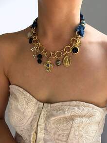 Monlansher New Multi-Element Multi-Pendant Cross Design Women's Necklace, Fashionable Elegant Luxury Everyday, Party, Casual, Holiday Wear Stainless Steel Pendant Necklace For Women - Gold - View 4