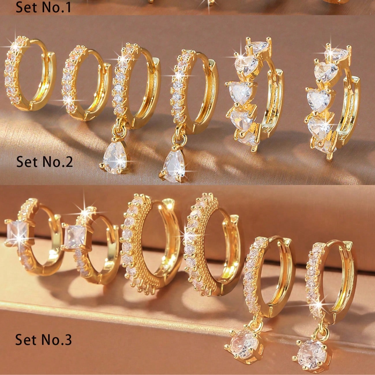 Set de 6 piezas de pendientes de botón de circonita, estructura de botón + pavé de circonita completo + combinación de varios estilos que equilibr