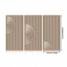 一套 2D 北欧风格几何木质长方形墙面装饰板，浅木色，镂空竖条纹和曲线设计，适用于现代简约客厅和卧室墙面装饰、玄关装饰、墙面艺术、个性化礼品、房间装饰、家居装饰（DIY 自粘） - 彩色 - 查看 4