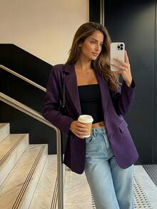 Áo khoác blazer màu đen đính đá lấp lánh, thiết kế độc đáo, phong cách thường ngày thanh lịch dành cho nữ, thích hợp cho mùa xuân và mùa thu. - Màu tím - Xem 6