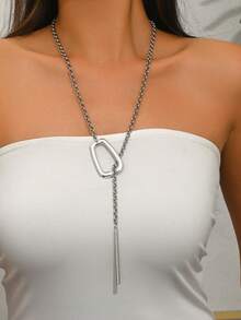 1 chiếc vòng cổ choker hình vuông rỗng bằng kim loại bạc độc đáo thời trang có thể điều chỉnh, vòng cổ dài bằng kim loại chống trượt hình vuông mở phóng đại kiểu Punk, thích hợp cho trang phục hàng ngày, đi nghỉ, dự tiệc của phụ nữ - Bạc - Xem 5