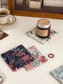 Embroidered Linen Cup Coasters, Household Dining Mats, Square Fabric Tea Table Coasters, Placemats, Heat Insulation Pads, Coffee Cup Mats, Tabletop Mats - Multicolor - View 3