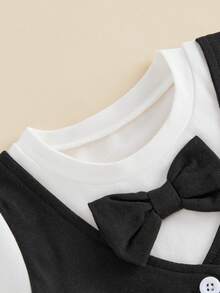 Baby Boy Gentleman Outfit Fake Two Pieces Waistcoat Short Sleeve Romper Solid Shorts 2Pcs Set - Negro - Ver 5