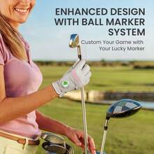 FINGER TEN Women's Golf Glove Left Hand With Ball Logo, 1pc, Soft PU Material All-Weather Grip Glove, Enhance Sports Performance, Color: Pink White, Size: Small Medium Large Extra Large - White - View 6