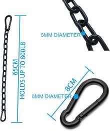 Heavy Duty Black Hanging Chain With Carabiners, 0.5m, 800 LB Capacity For Hammocks, Chairs & Punching Bags - Black Metal Chain 20 Inch 1 Pack - View 6