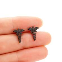 1 Đôi bông tai đinh tán hình rắn bằng thép không gỉ có logo y tế, trang sức thời trang dành cho nữ, quà tặng bảo vệ. - GED740 - Xem 5