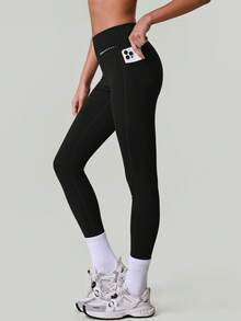 Women's High Waist Tummy Control Yoga Pants, Squat Proof Workout Leggings With Pockets - Black - View 8