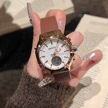 新款双显手表，三针电子屏，夜光运动腕表，多功能闹钟，女士电子手表 - 棕色 - 查看 2