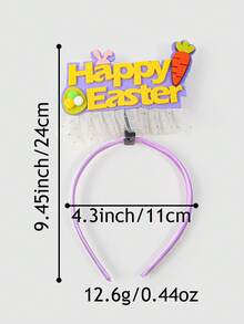 1个复活节快乐女孩头箍，印有“Happy Easter”和“EASTER”字样，饰有郁金香、胡萝卜和兔子图案，采用闪光和毛毡材质，适合复活节派对、拍照道具和节日装饰。 - 彩色 - 查看 2
