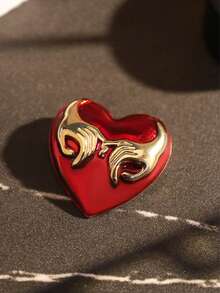 Oil Drop Red Heart Brooch, Hand-In-Hand Heart-Shaped Pin, Creative Unique Chest Flower Accessory, Anti-Slip - Multicolor - View 4