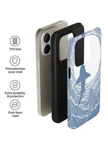 1件极简艺术风格海洋美学线条鲸鱼海豚图案亮面二合一Phylon材质加厚硬壳手机壳，兼容三星/11/12/13/14/15/16/17 Pro Max A13 A14 A15 A16 A17 S25 S24 S23 S22 A55 A56 A34 - 彩色 - 查看 5