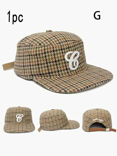 1pc Men's G Letter Embroidered Leopard Print Snapback Hat, Street Hip Hop Cap, Warm Sun Protection Plaid Flat Brim Hat, Christmas Gift