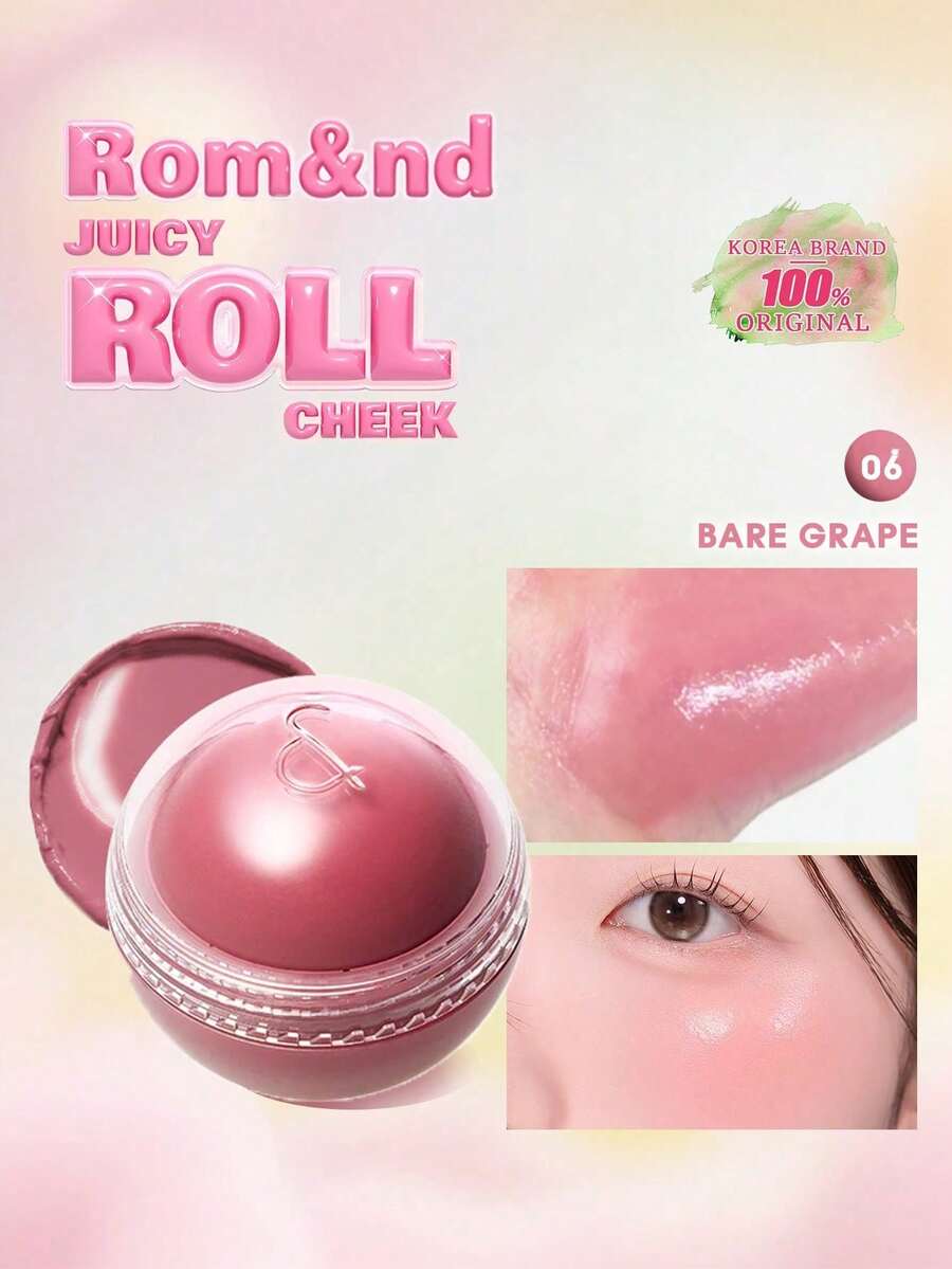 Rom&nd JUICY ROLL CHEEK 06 BARE GRAPE, Peach, Nude, Vibrant, Creamy Texture, Melting, Soft Matte Finish, Lightweight & Non-Sticky, Non-Drying, Comfortable Long-Lasting, Brightening, Lip & Cheek Dual-Use, Multi-Purpose, Mini Size, Korean Makeup, Korean Cosmetics, Gift, 8.4g/0.30oz. - 06 BARE GRAPE - View 1
