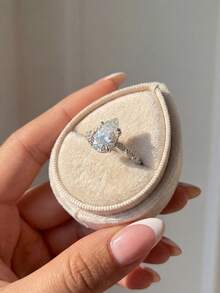 1 pieza Anillo de joyería de lujo con lágrima de CZ de plata esterlina S925, regalo de boda y compromiso - Plateado - Ver 5