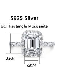 女士结婚戒指，2.6克S925纯银，镶嵌2克拉莫桑石，奢华波西米亚宫廷风格，适合订婚/结婚/周年纪念/情人节等场合，附赠莫桑石证书和精美礼盒 - 銀色 - 查看 3