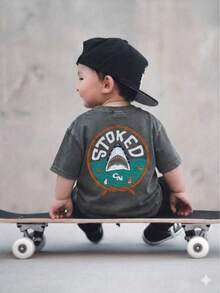 1pc Young Boys Casual Printed Round Neck Short Sleeve T-Shirt, Summer Student Wear - A And Versatile T-Shirt That Brings Joy And Happiness To Every Child! - Dark Grey - View 2