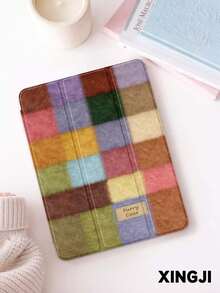 1个可爱毛绒格子图案平板电脑保护套，兼容10.2英寸（第十代）/（A16）11英寸（第十一代，2025款）、Pro 11英寸（2021/2020款）、Galaxy Tab A8 10.5英寸（2022款）、Matepad 10.4/Tab，带笔槽，防摔，平板电脑支架，自动休眠/唤醒 - 彩色 - 查看 5