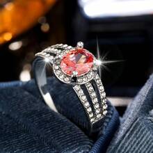 This Minimalist And Classic Style Copper Ring Features An Oval-Cut Synthetic Cubic Zirconia, Suitable For Women's Weddings, Parties And Banquets. It Is A Romantic Engagement Ring And Wedding Ring. - Ring - View 2