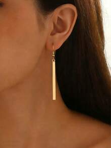 1 Pair Women's Fashion Geometric Bar Glossy Earrings, Versatile For Daily And Casual Wear - Yellow Gold - View 5