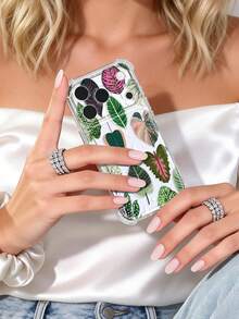 1pc Tropical Plant Leaves & Turtle Bamboo Pattern Transparent Anti-Slip Shockproof Soft Phone Case, Compatible With Apple/ - Multicolor - View 4