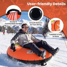 COSTWAY Inflatable Snow Tube Sled, 42" Heavy Duty Snow Tubing For Sledding With Detachable Tow Strap, Cold-Resistant PVC, 3-In-1 Valve & Handles, Winter Outdoor Fun Snow Toy, Pink/Orange/Blue - Orange - View 3