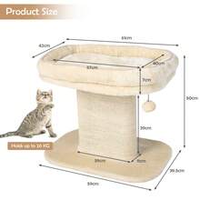 COSTWAY 2-Tier Cat Tree For Indoor Cats, Cat Tower W/ Top Perch & Sisal Scratching Panel & Jingling Fur Ball Toy, Cozy Cat Bed & Scratching Post, Modern Cat Furniture, Fun Kitten Activity Center, Beige - 杏色 - 查看 3