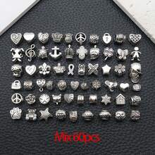 20/60pcs European Large Hole Beads Antique Silver Metal Spacer Beads For Snake Chains Bracelets, Necklace, Earring Jewelry Making - Silver - View 8