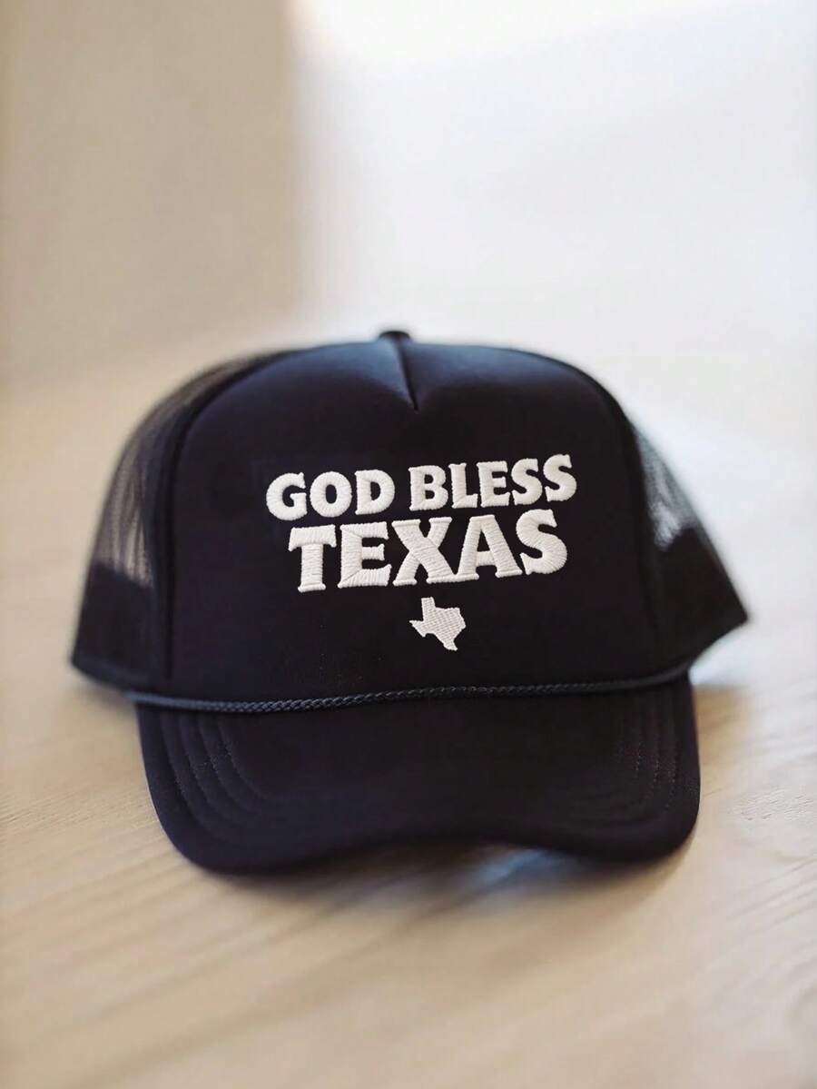 1顶Y2K刺绣“上帝保佑德克萨斯”网眼卡车帽，透气可调节高尔夫遮阳帽，男女夏季均适用 - 刺繡 - 查看 1
