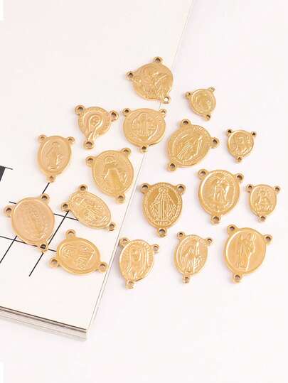 5Pcs Religious Charm Connectors 18K Gold Plated Stainless Steel Virgin Mary Saint Christian Pendant Catholic Jesus Charms For DIY Jewelry Making Findings For Necklaces Bracelets Accessories