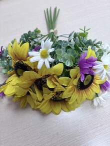 1 Set Artificial Sunflower Bouquet, Boho Style Daisy & Eucalyptus Floral Arrangement, Wedding/Holiday/Home Decor Faux Flowers - Multicolor - View 8