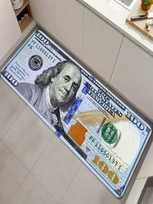 Flannel 1pc Creative 100 Dollar Bill Rug, 100 Dollar Bill Rug With Non-Slip Backing, Bedroom Rug, Runner Rug For Kitchen Hallway Laundry, 100$ Rug, Money Rug, Water Absorption Money Printed Runner ,Room Decor - 彩色 - 查看 4