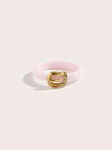 1 pieza Anillo de acero inoxidable chapado en oro de 18K con elemento de hebilla y cubic zirconia, joyería para mujer, regalo para boda, fiesta o cita - Oro rosa - Ver 3