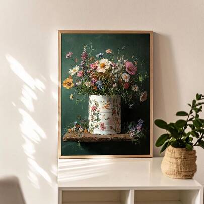 1 pieza Impresión de lienzo floral vintage sin marco - Arte de pared de flores sombrías con decoración de estilo Dark Academia y Cottagecore para baño, sala de estar, dormitorio o apartamento - Arte botánico maximalista en lienzo para decoración del hogar moderno, decoración de aula con estilo | Diseño floral vintage | Póster artístico.